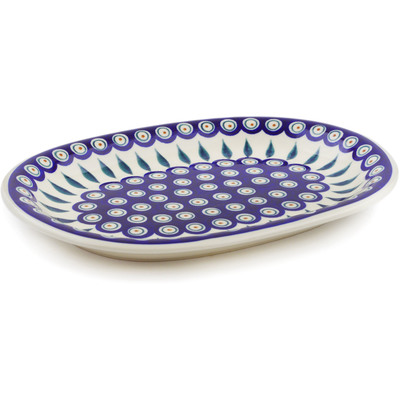 Polish Pottery Oval Platter 11&quot; Peacock