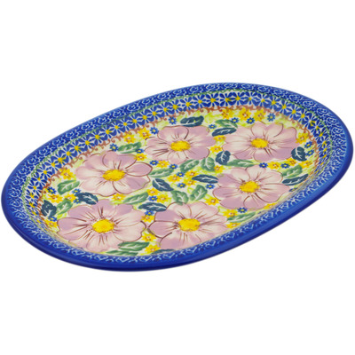 Polish Pottery Oval Platter 11&quot; Pink Delight UNIKAT