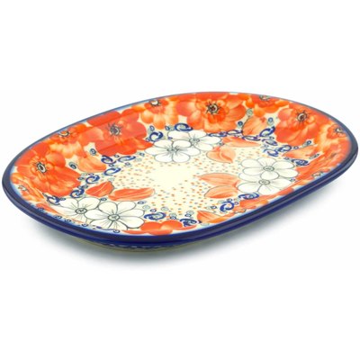 Polish Pottery Oval Platter 11&quot; Poppy Passion UNIKAT