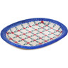 Polish Pottery Oval Platter 11&quot; Red Flower Lattice