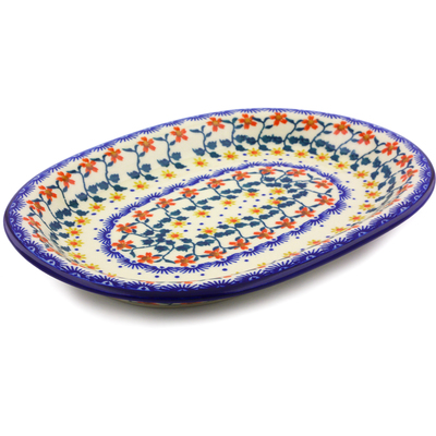 Polish Pottery Oval Platter 11&quot; Red Sunflower
