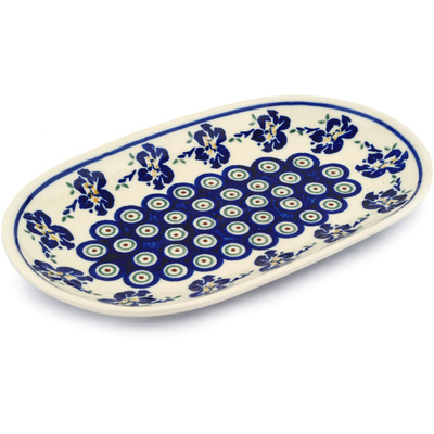 Polish Pottery Oval Platter 11&quot; Royal Iris Peacock