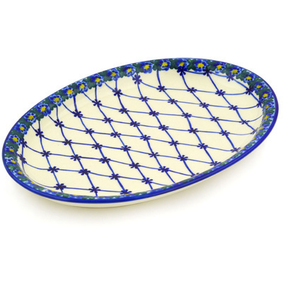 Polish Pottery Oval Platter 11&quot; Spring Lattice