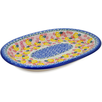 Polish Pottery Oval Platter 11&quot; Starburst Blooms