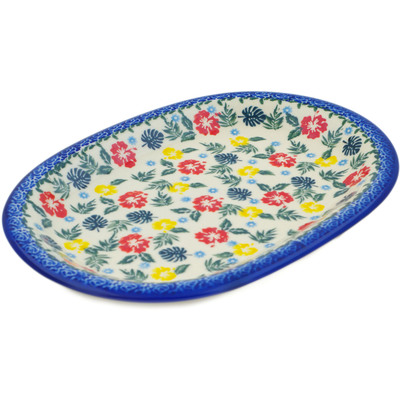 Polish Pottery Oval Platter 11&quot; Tropical Florals