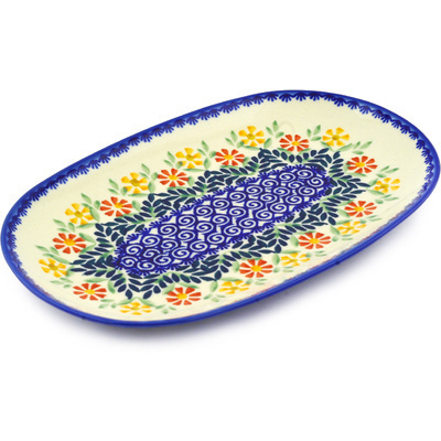 Polish Pottery Oval Platter 11&quot; Wave Of Flowers