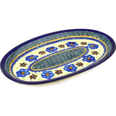 Polish Pottery Oval Platter 12&quot; Circle The Garden UNIKAT