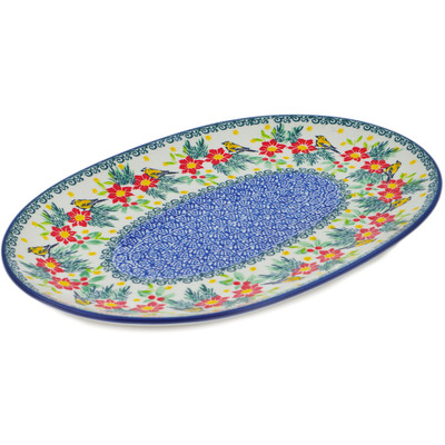 Polish Pottery Oval Platter 12&quot; Festive Avian Delight UNIKAT
