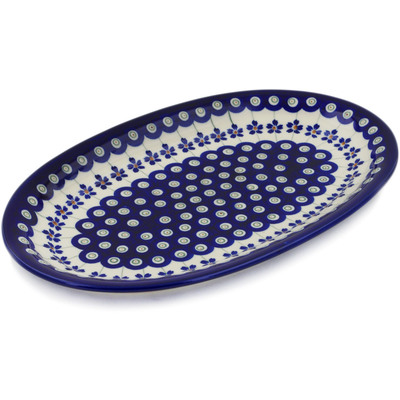 Polish Pottery Oval Platter 12&quot; Flowering Peacock