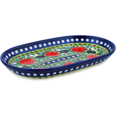 Polish Pottery Oval Platter 13&quot; Fowl In The Florals UNIKAT