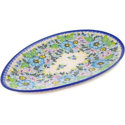 Polish Pottery Oval Platter 13" Robins Egg UNIKAT