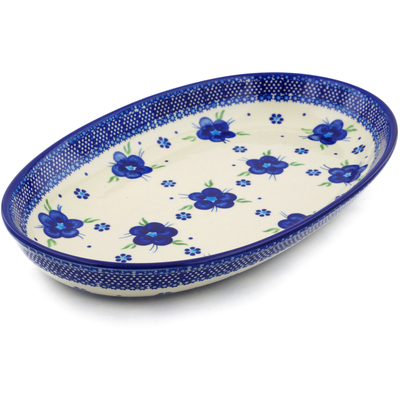 Polish Pottery Oval Platter 14&quot; Bleu-belle Fleur