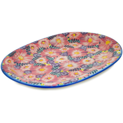 Polish Pottery Oval Platter 14&quot; Blossoming Purple Harmony UNIKAT