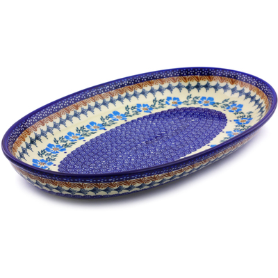 Polish Pottery Oval Platter 14&quot; Blue Cornflower