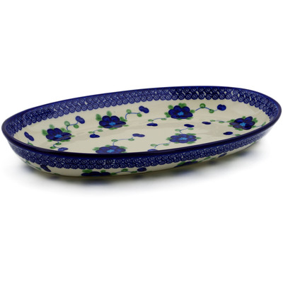 Polish Pottery Oval Platter 14&quot; Blue Poppies