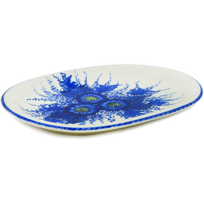 Polish Pottery Oval Platter 14&quot; Blue Poppy Dream UNIKAT