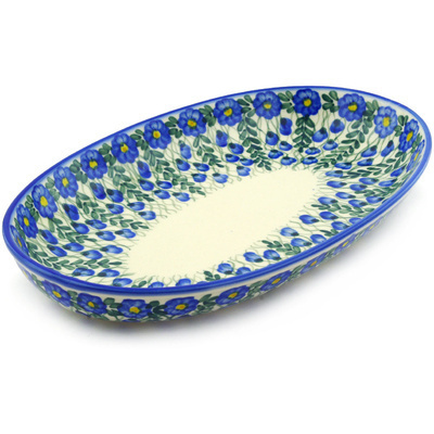 Polish Pottery Oval Platter 14&quot; Blue Velvet Gardens