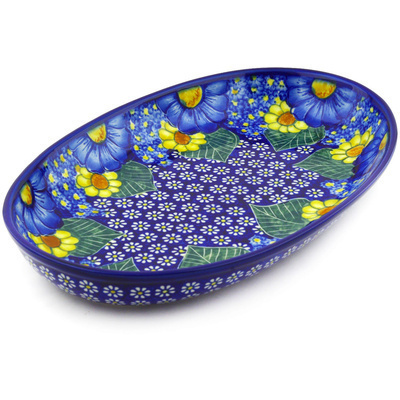 Polish Pottery Oval Platter 14&quot; Floral Fruit Basket UNIKAT