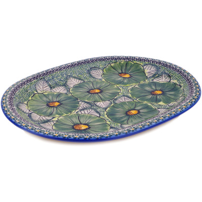 Polish Pottery Oval Platter 14&quot; Gorgeous Green Garden UNIKAT