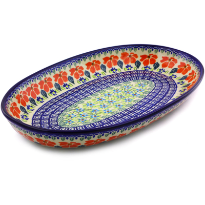 Polish Pottery Oval Platter 14&quot; Grecian Fields