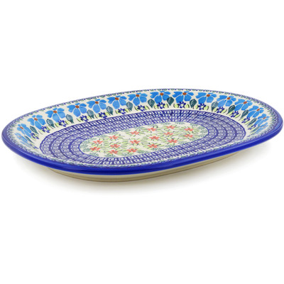 Polish Pottery Oval Platter 14&quot; Pansy Morning