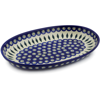 Polish Pottery Oval Platter 14&quot; Peacock