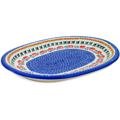 Polish Pottery Oval Platter 14&quot; Red Cornflower