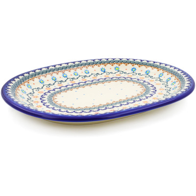 Polish Pottery Oval Platter 14&quot; Sunflower Dance