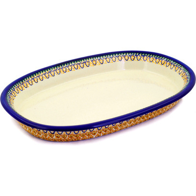 Polish Pottery Oval Platter 15&quot; Golden Tulip UNIKAT