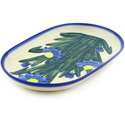 Polish Pottery Oval Platter 9&quot; Blue Coneflower UNIKAT
