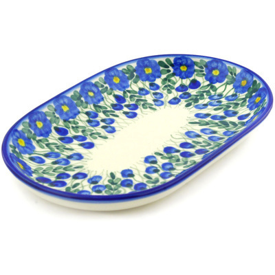 Polish Pottery Oval Platter 9&quot; Blue Velvet Gardens