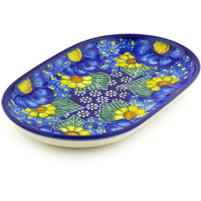 Polish Pottery Oval Platter 9&quot; Floral Fruit Basket UNIKAT