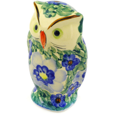 Polish Pottery Owl Figurine 4&quot; Blue Daisies UNIKAT