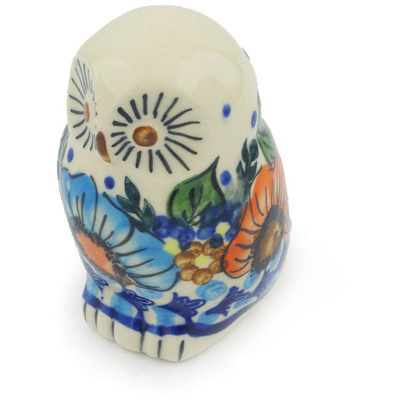 Polish Pottery Owl Figurine 4&quot; Bold Poppies UNIKAT