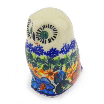 Polish Pottery Owl Figurine 4&quot; Bold Poppies UNIKAT