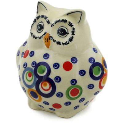 Polish Pottery Owl Figurine 4&quot; Bubble Machine UNIKAT