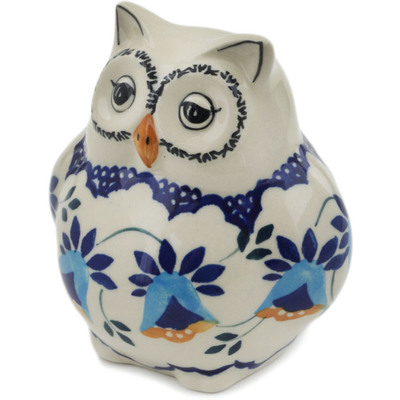 Polish Pottery Owl Figurine 4&quot; Campanula Flower UNIKAT