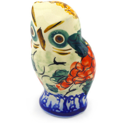 Polish Pottery Owl Figurine 4&quot; Colorful Bouquet UNIKAT