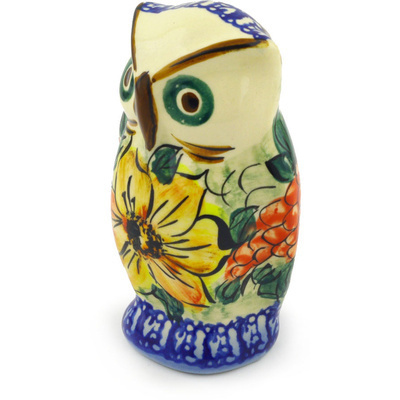 Polish Pottery Owl Figurine 4&quot; Colorful Bouquet UNIKAT