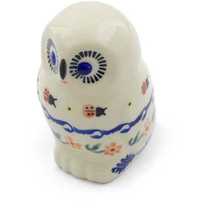 Polish Pottery Owl Figurine 4&quot; Fanciful Ladybug