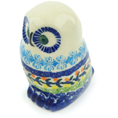 Polish Pottery Owl Figurine 4&quot; Flor-de-lis UNIKAT