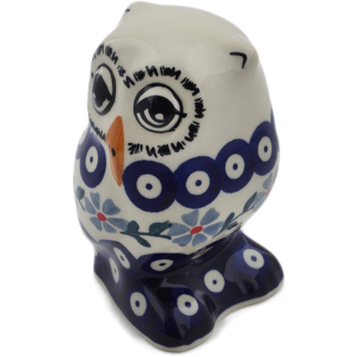 Polish Pottery Owl Figurine 4&quot; Peacock Forget-me-not