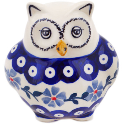 Polish Pottery Owl Figurine 4&quot; Peacock Forget-me-not