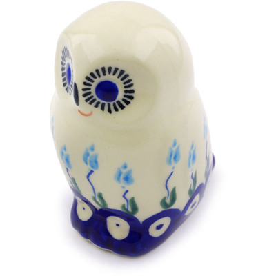 Polish Pottery Owl Figurine 4&quot; Peacock Tulip Garden