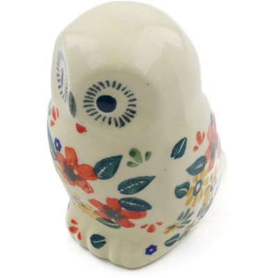 Polish Pottery Owl Figurine 4&quot; Red Anemone Meadow UNIKAT