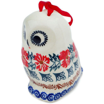 Polish Pottery Owl Figurine 4&quot; Red Cornflower