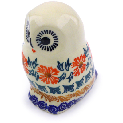 Polish Pottery Owl Figurine 4&quot; Red Cornflower
