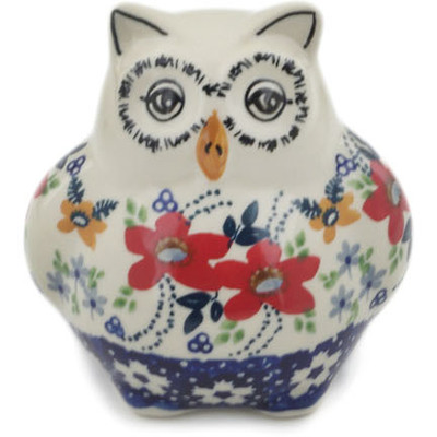 Polish Pottery Owl Figurine 4&quot; Wild Flower Bloom UNIKAT