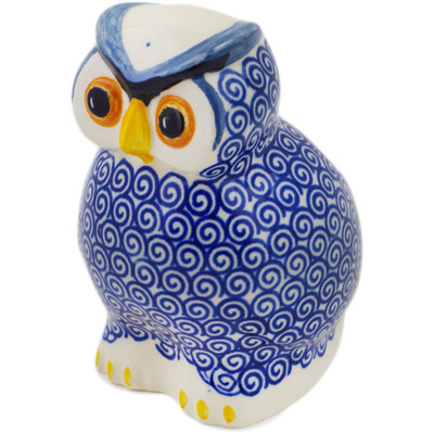 Polish Pottery Owl Figurine 5&quot; Baltic Blue