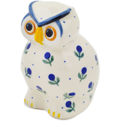 Polish Pottery Owl Figurine 5&quot; Blue Buds